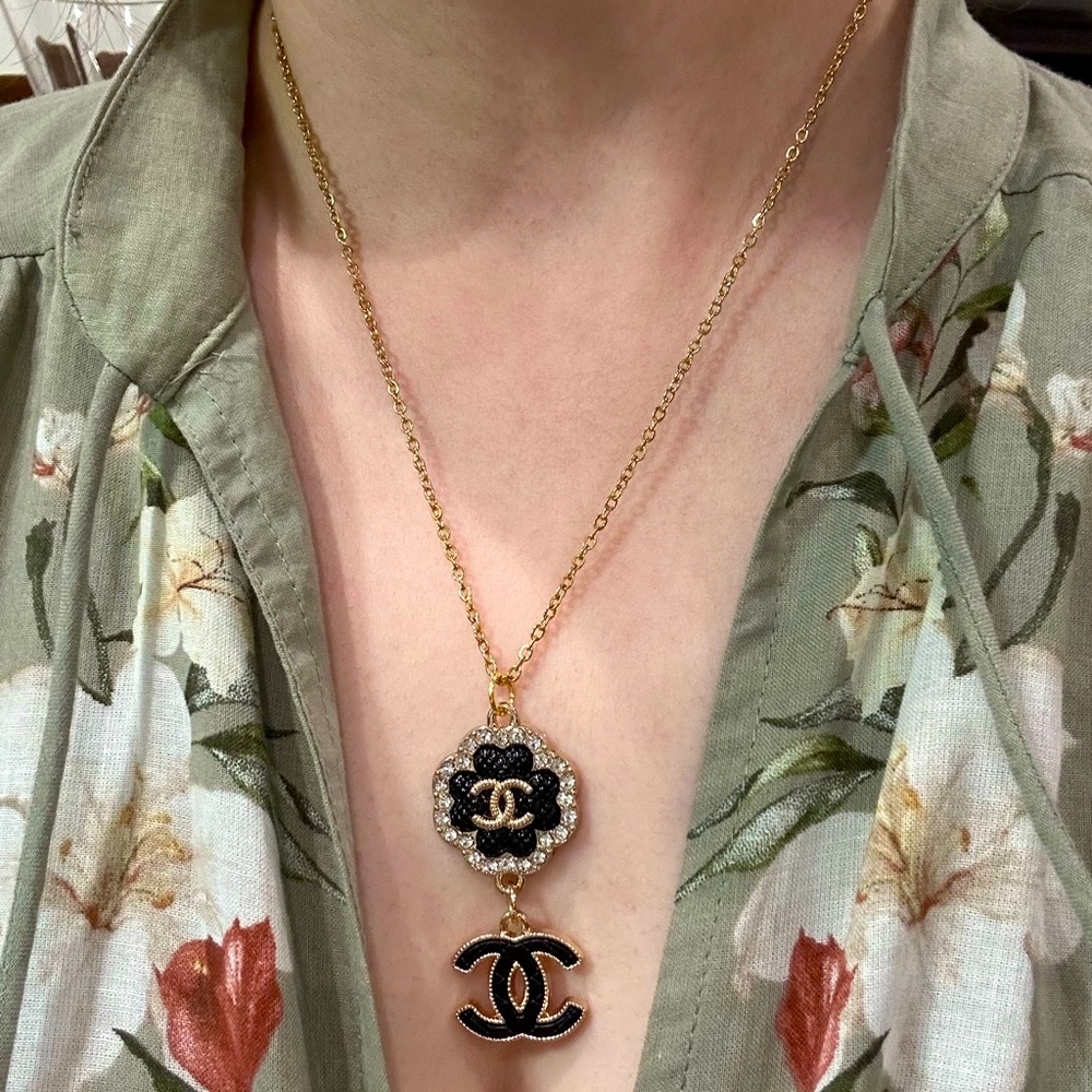 Authentic Chanel Upcycled Charm/zipper pull/ button Necklace